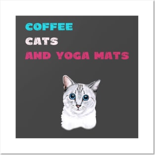 Coffee cats and yoga mats funny yoga and cat drawing Posters and Art